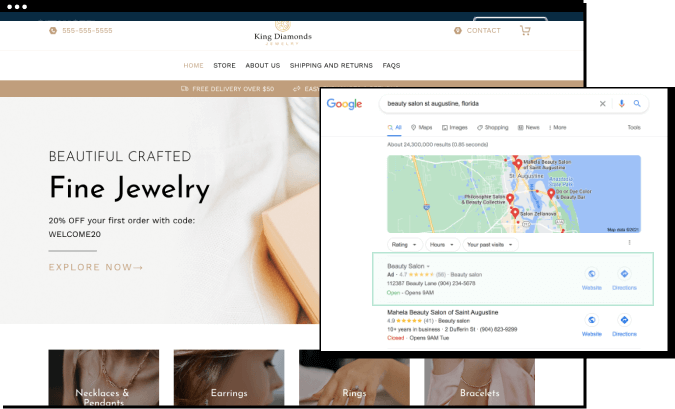 Fine jewelry website with google map