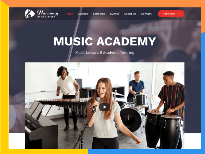 music academy website sample