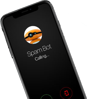 Mobile phone with Spam Bot name and profile calling, appearing on the screen's caller ID