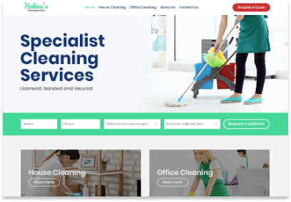 Cleaning services website promoting residential and business options
