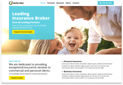 Insurance broker website offering personal and business services