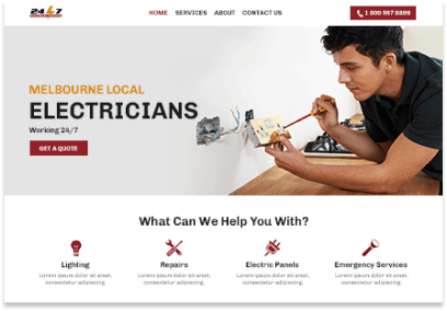 Electrician website featuring lighting repairs and emergency services