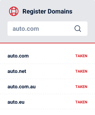 image showing search bar with different results of taken domain names