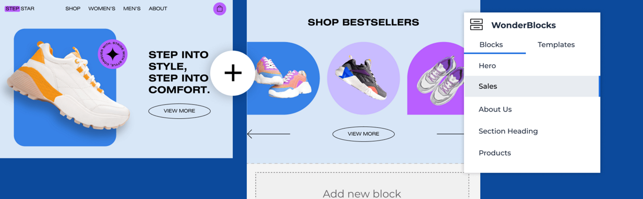 Immagine dell'utente che seleziona diverse opzioni utilizzando WonderBlock