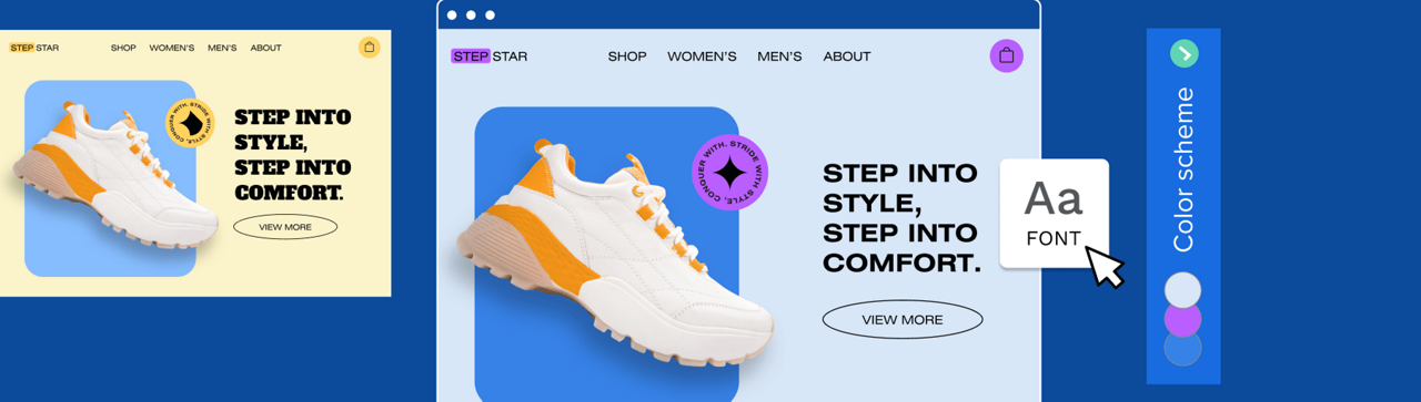 Immagine dell'utente che seleziona una combinazione di colori e un carattere per un sito Web