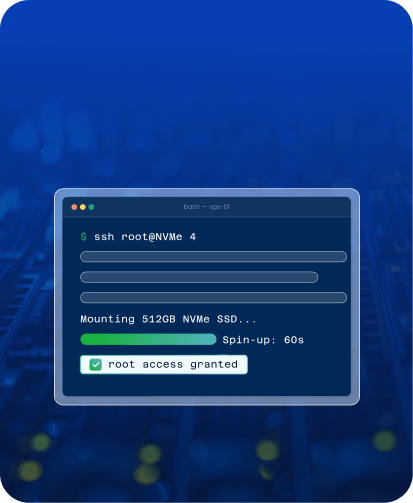 VPS terminal provisioning a server with root access
