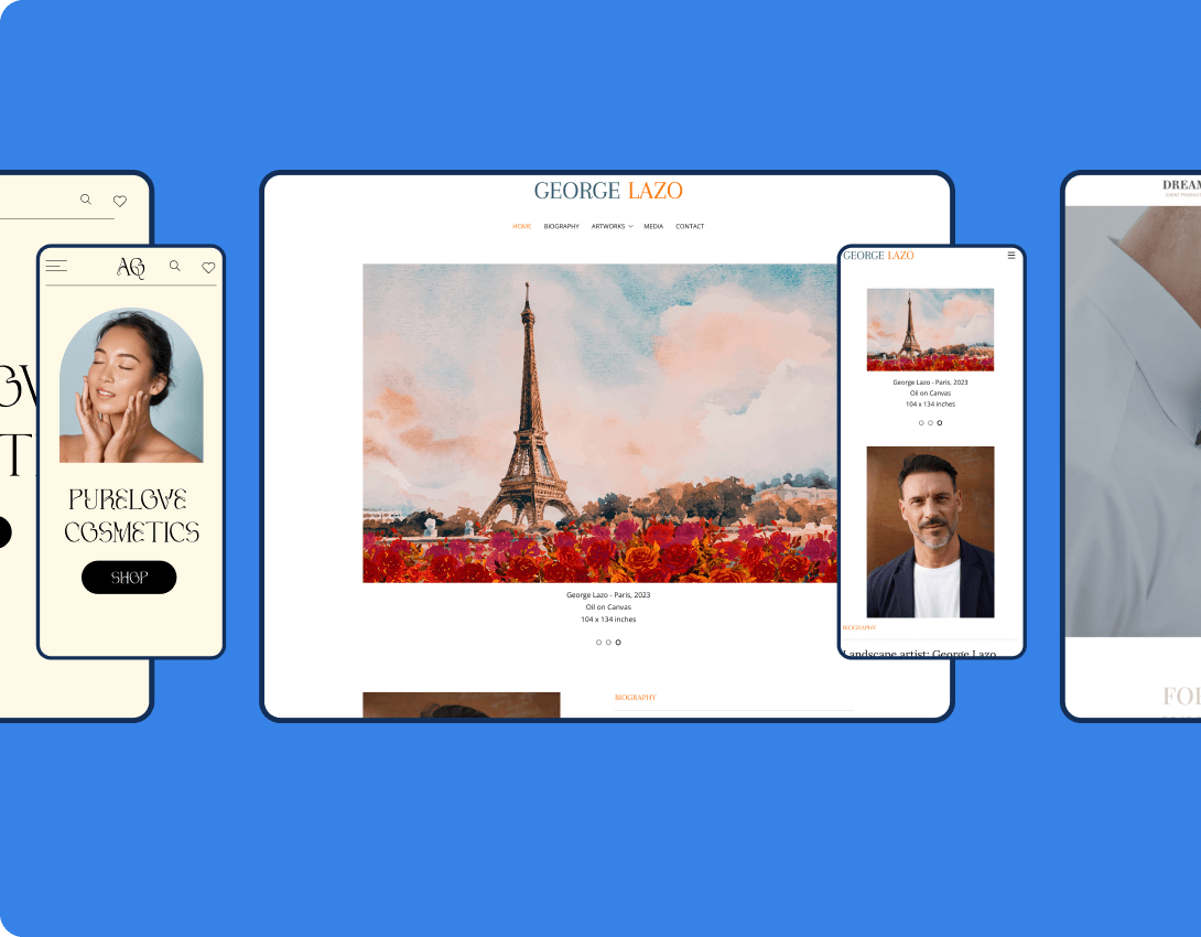 sito web dell'artista in formato desktop e mobile