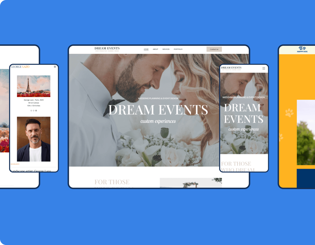 sito web dell'organizzatore di eventi in formato desktop e mobile
