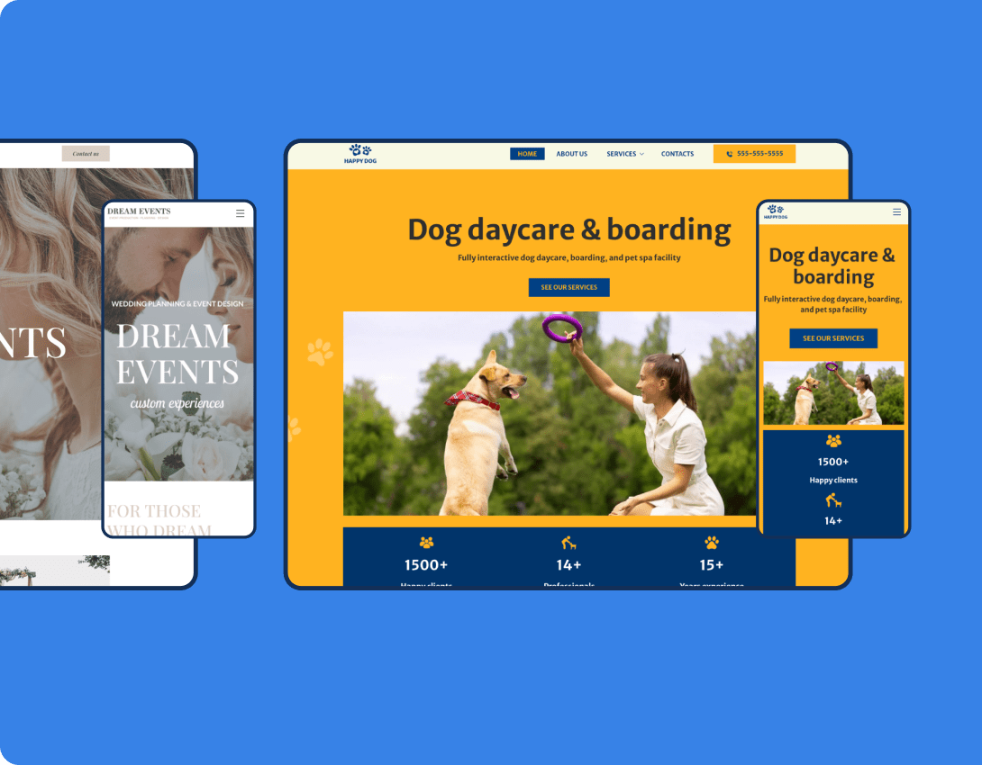 sito web per asili nido per cani in formato desktop e mobile