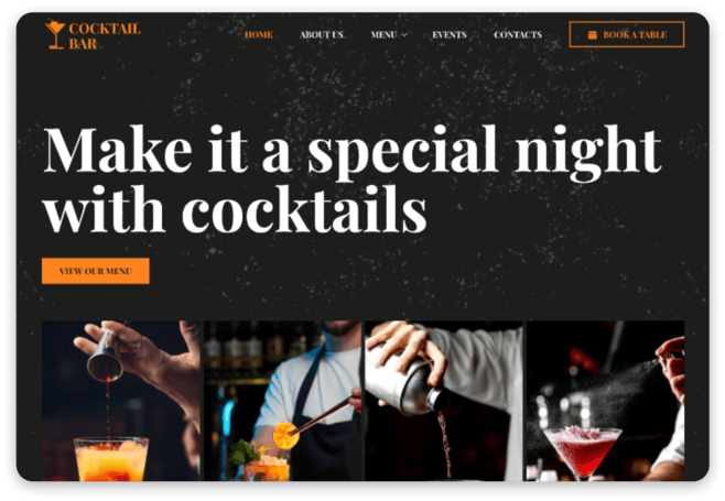 cocktail bar website for desktop
