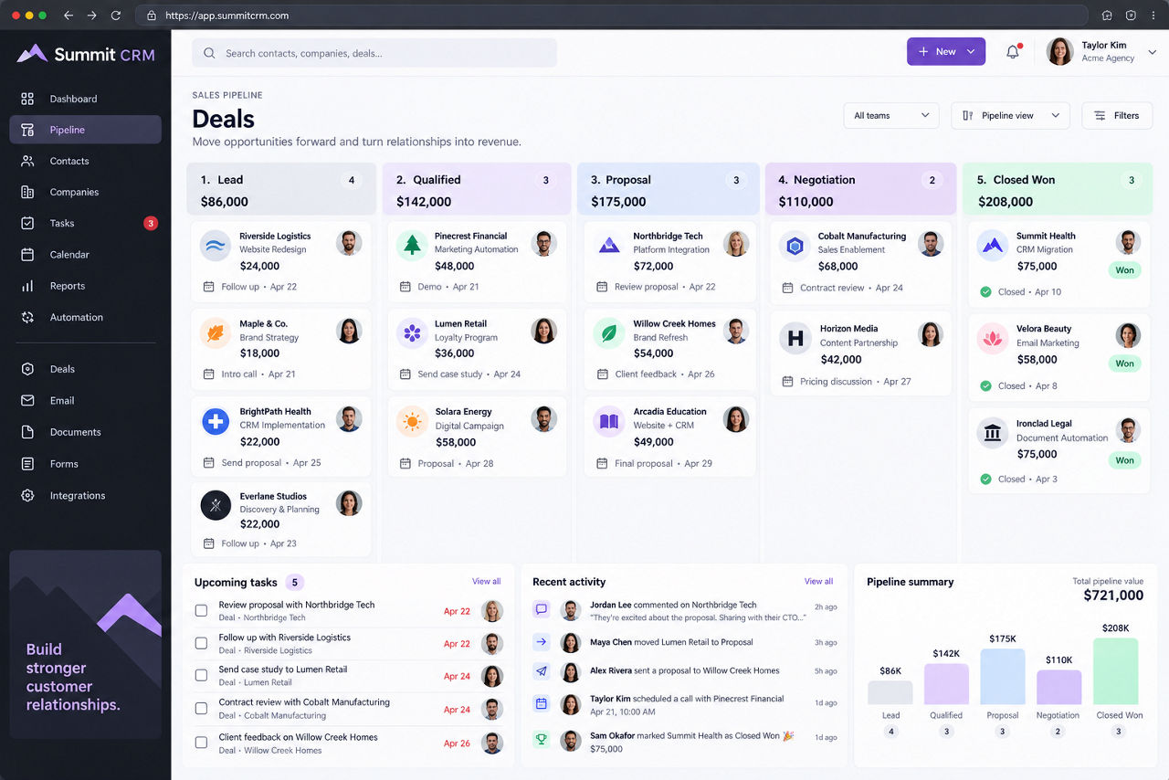 Summit CRM — illustrative app concept on desktop