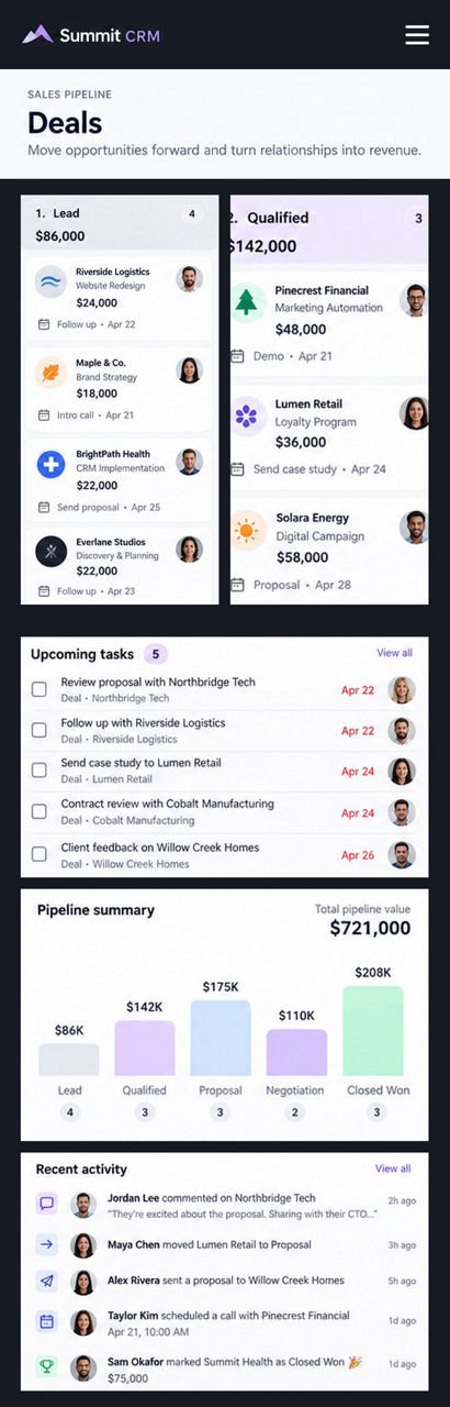 Summit CRM — the same app on a phone