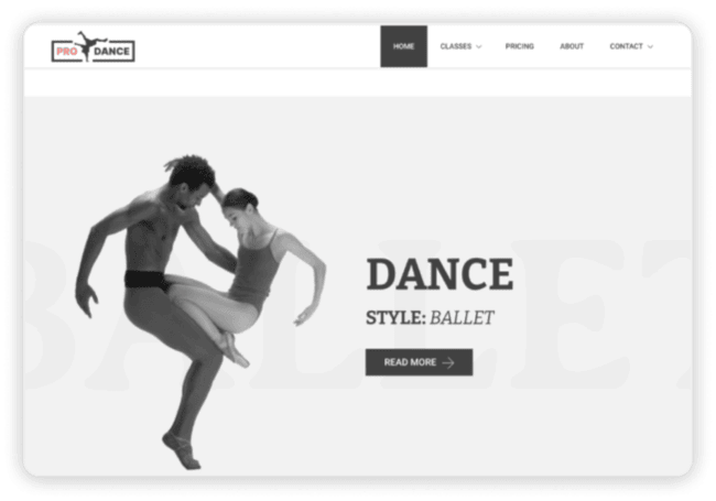 dance website for desktop
