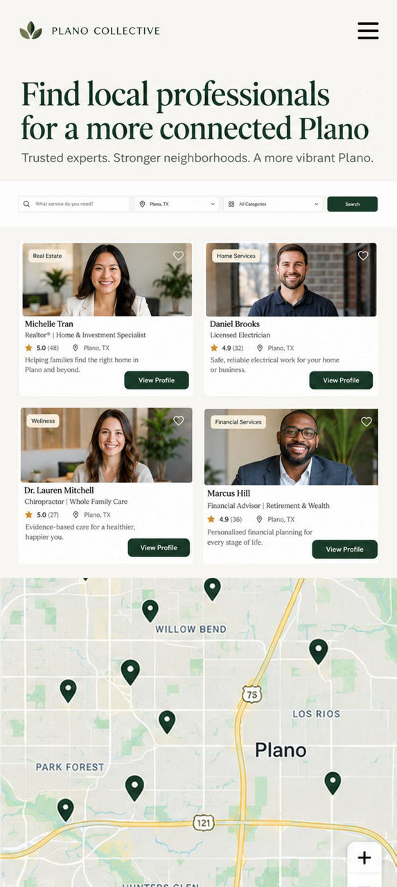 Plano Collective — the same app on a phone