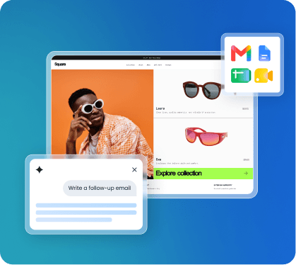 Online sunglasses store product page with AI Visibility score of 94 and SEO score of 65 displayed