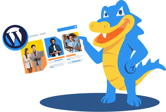 HostGator mascot holding a website preview