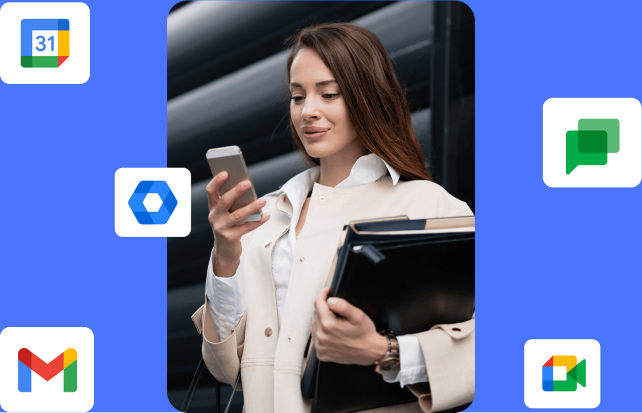 image of woman using google apps