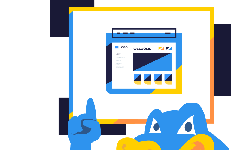 Hostgator hosting illustration showing website with Hostgator logo
