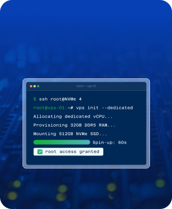 VPS terminal provisioning a server with root access