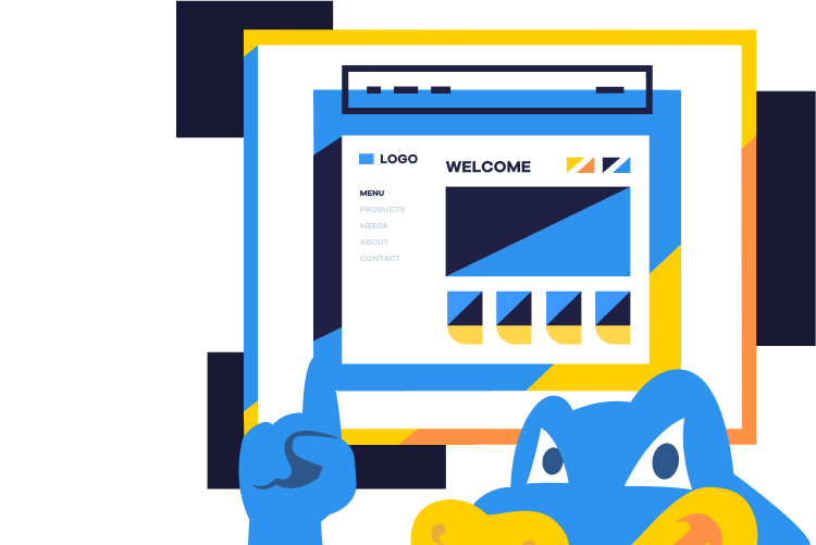 Hostgator hosting illustration showing website with Hostgator logo