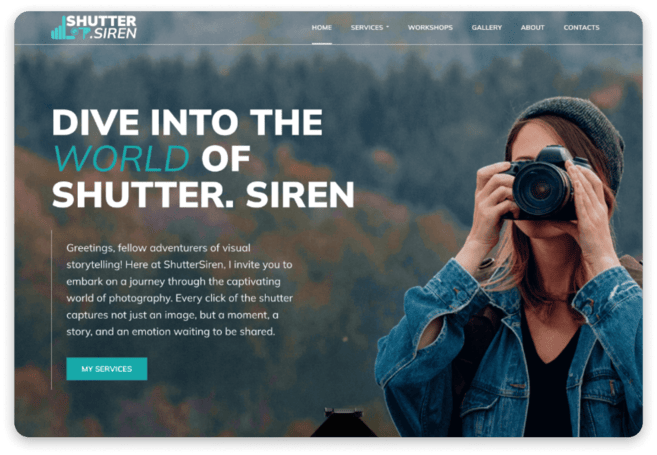 photography website for desktop