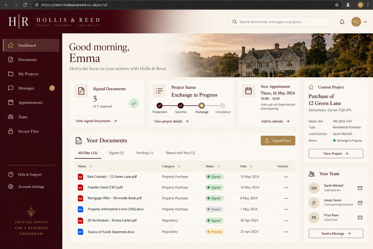 Hollis & Reed — illustrative app concept on desktop