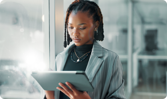 businesswoman looking at tablet