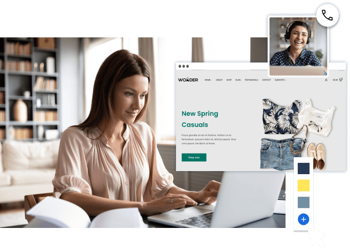 Frau schaut auf Computer und erstellt wordpress - hosting -Pläne