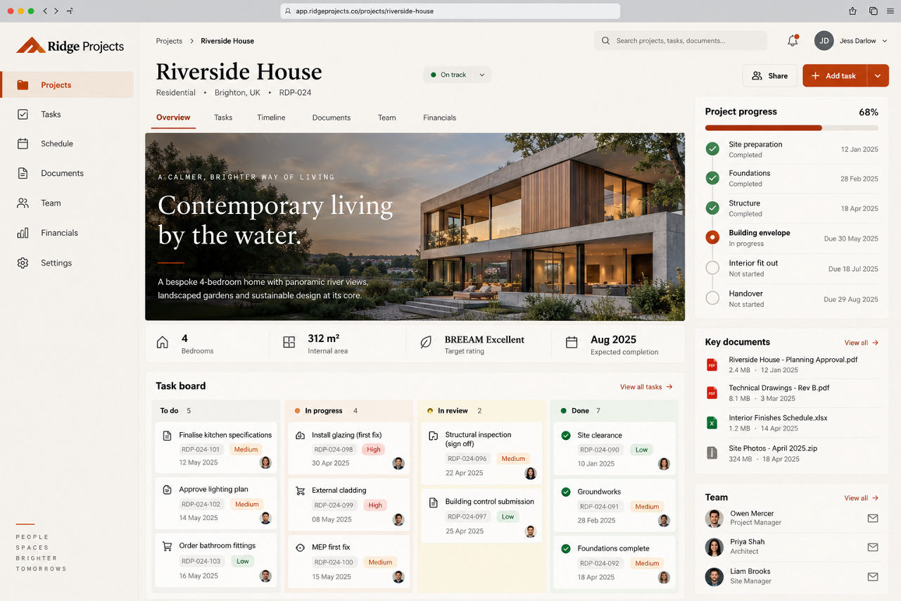Ridge Projects — illustrative app concept on desktop