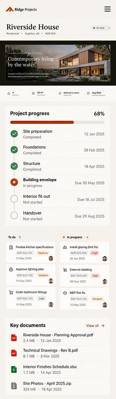 Ridge Projects — the same app on a phone