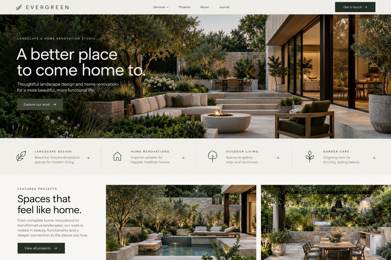 Evergreen — illustrative website concept on desktop