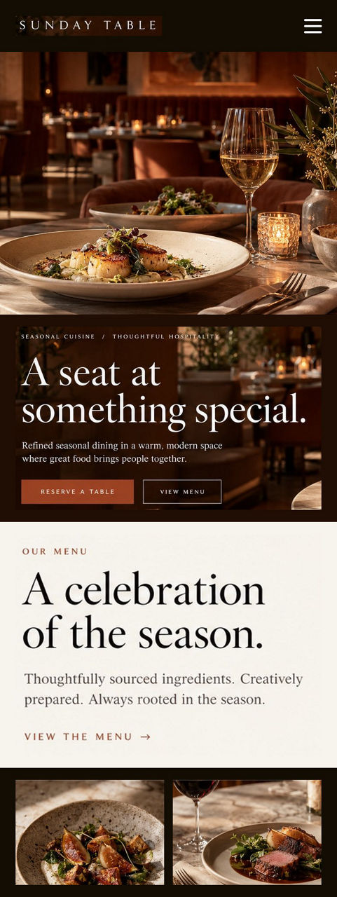 Sunday Table — the same website on a phone