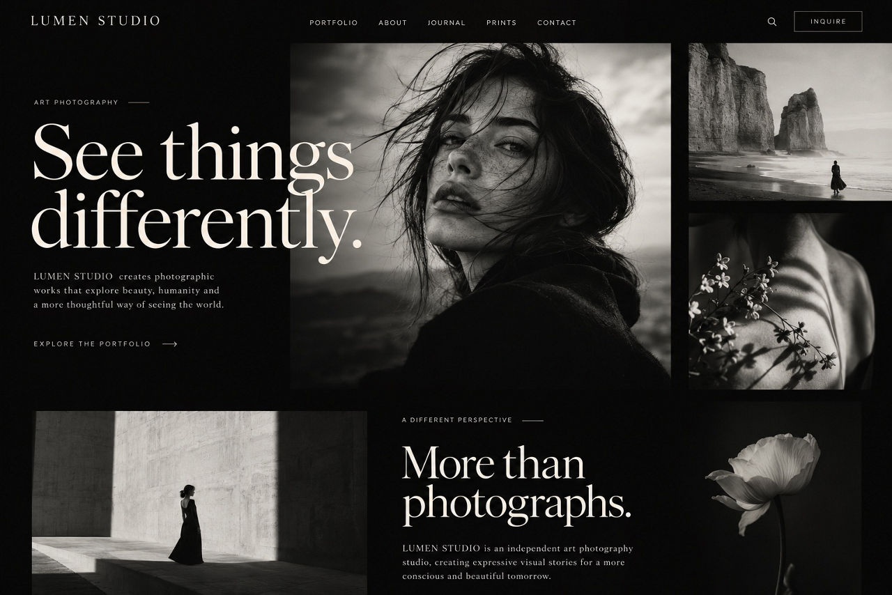 Lumen Studio — illustrative website concept on desktop