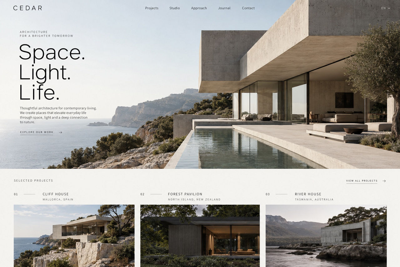 Cedar — illustrative website concept on desktop