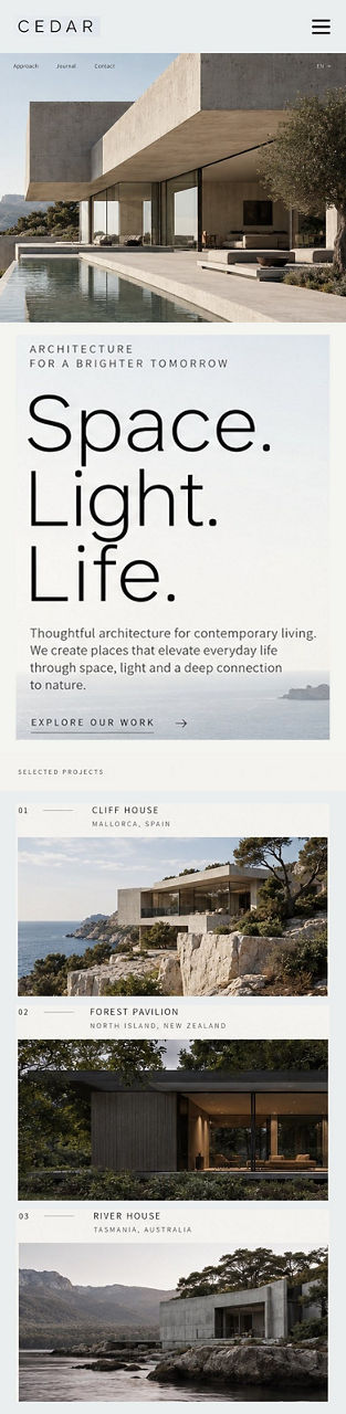 Cedar — the same website on a phone