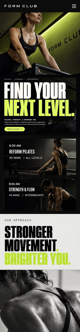 Form Club — the same website on a phone