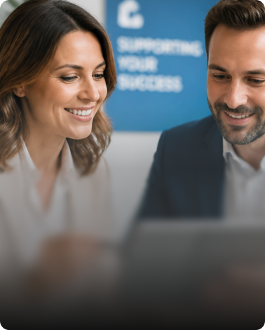 smiling business man and woman