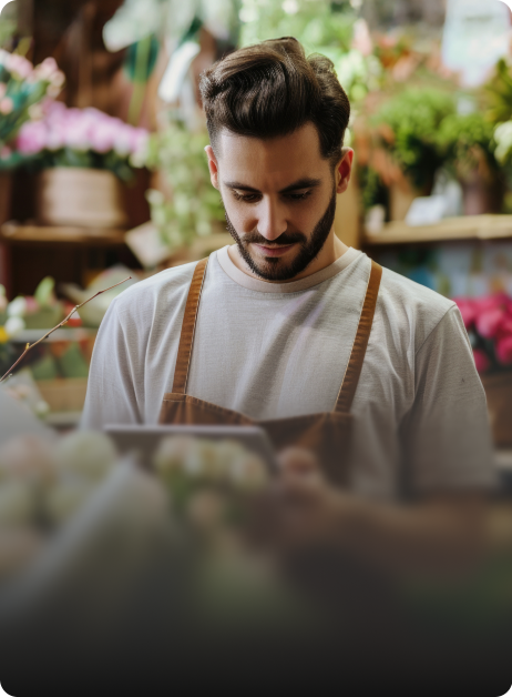 florist holding tablet