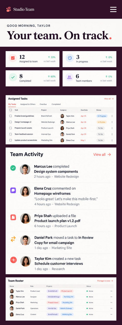 Studio Team — the same app on a phone