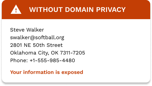 Display of your personal information that shows what the public can see without private domain registration
