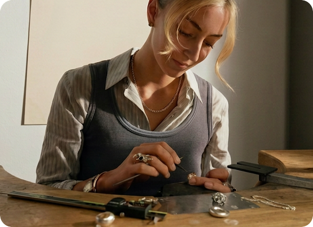 woman making jewelry