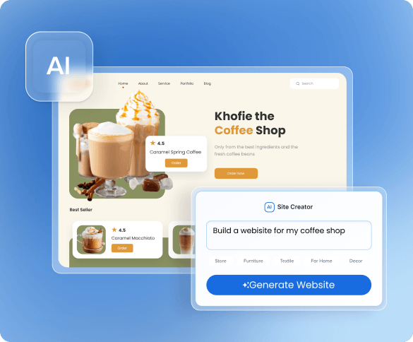 AI Site Creator generating a coffee shop website