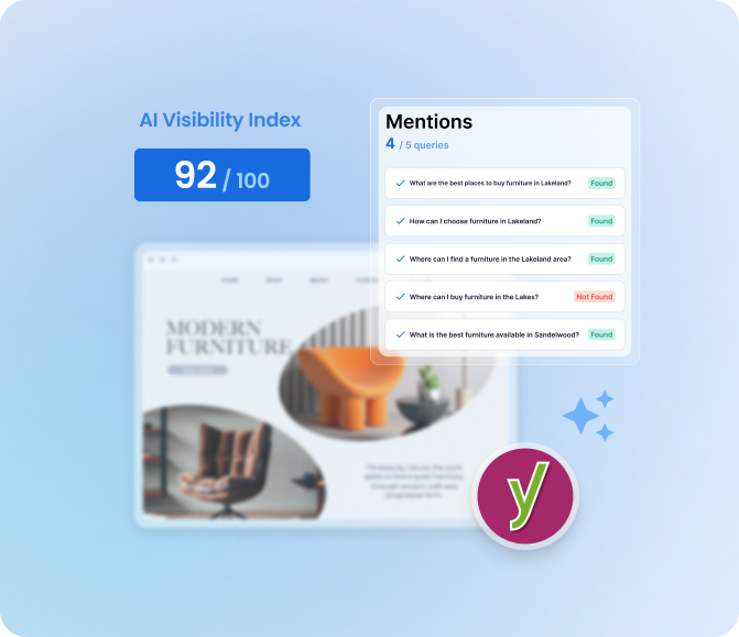 Website showing a 92/100 AI Visibility score and mentions